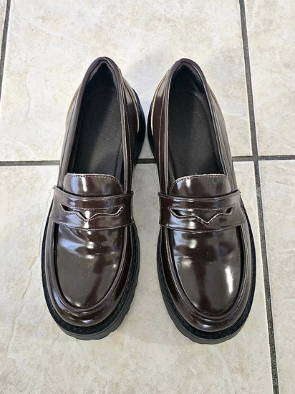 Brown Patent Chunky Loafers Size 38 Like New